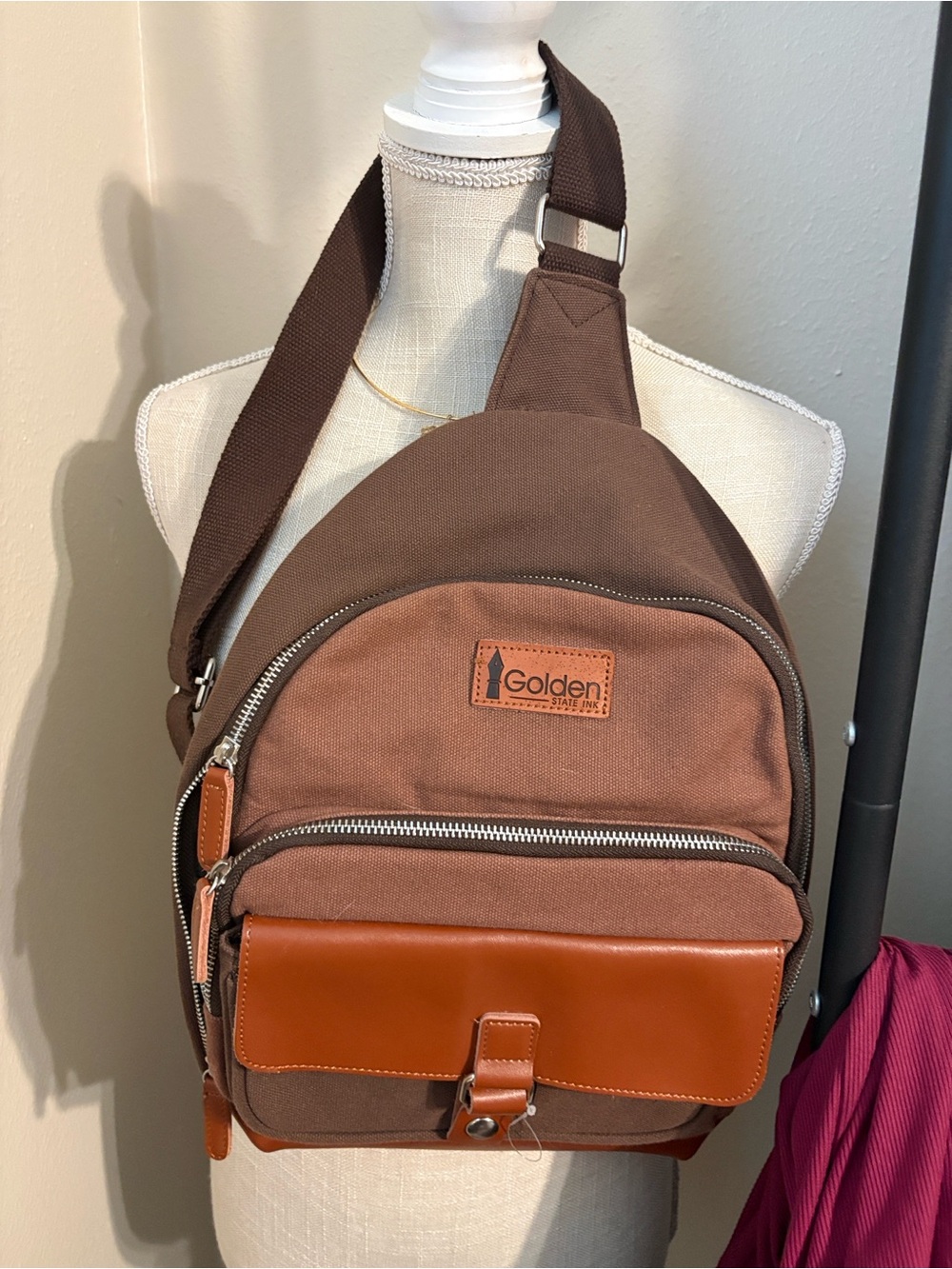 Canvas Sling Bag in Brown